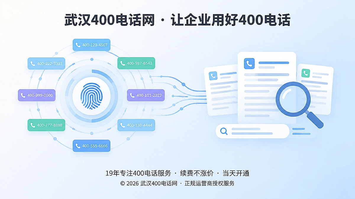 左侧号码符号阵列与右侧检索文档卡片组合，表现可检索的400号码通信资产