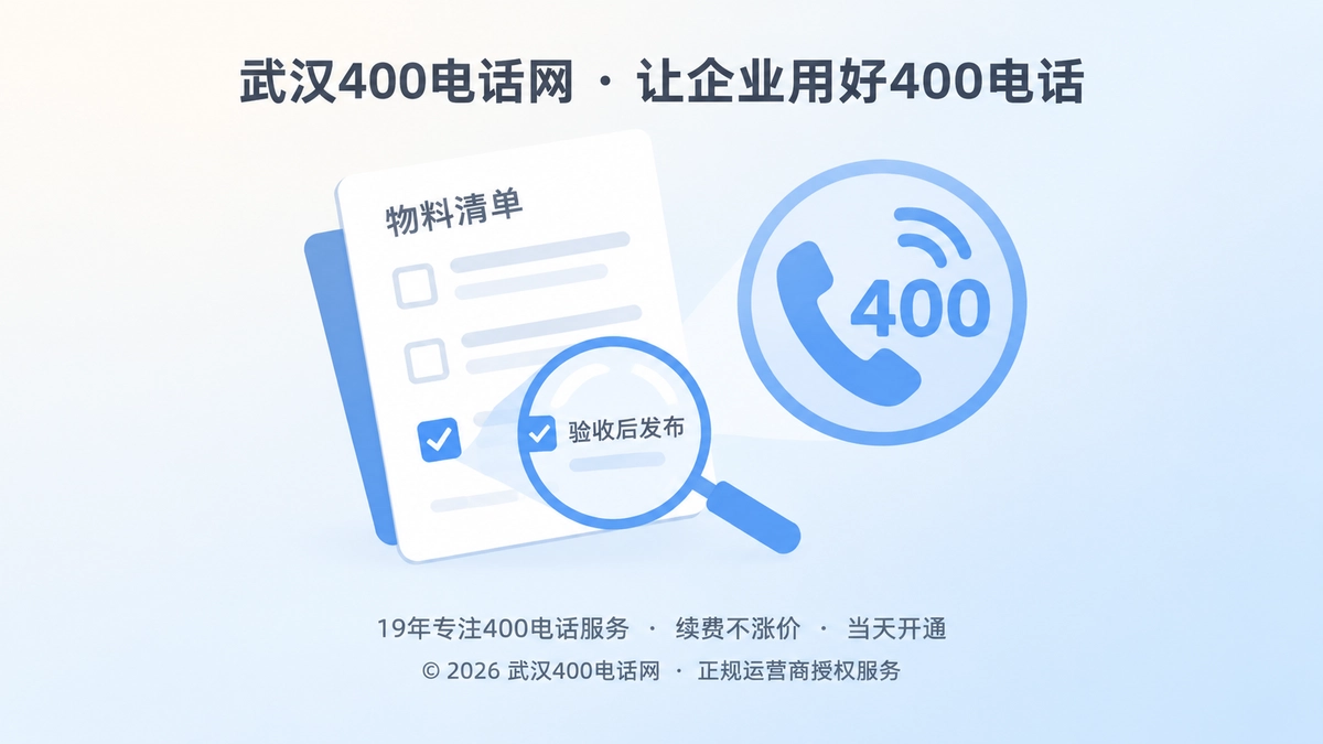 聚焦式配图：半开物料清单与400电话图标，突出先验收再发布